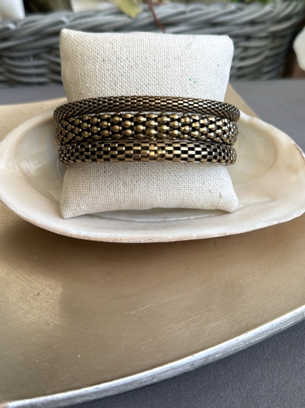 NWT Cost Plus World Market Bronze Antique Gold Textured Bangle Set of 3